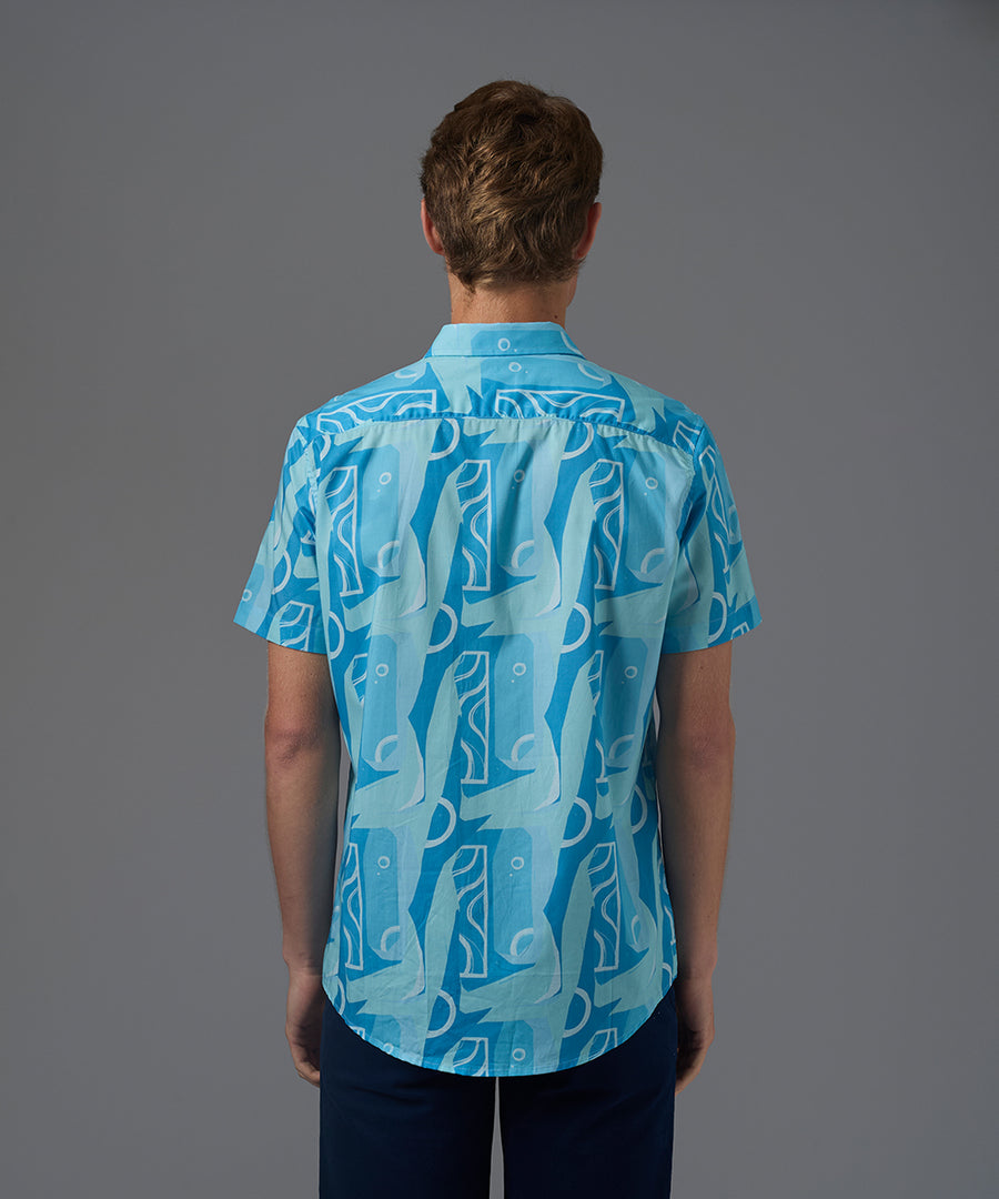 CAMISA MANGA CORTA SOMOS OCEANO SLIM FIT AZUL ESTAMPADO PV26
