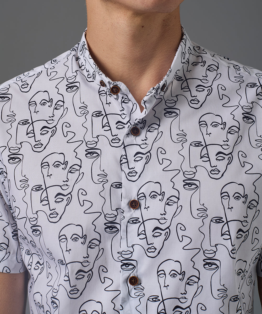 CAMISA MANGA CORTA CUELLO MICRO BD SLIM FIT BLANCO ESTAMPADO PV26