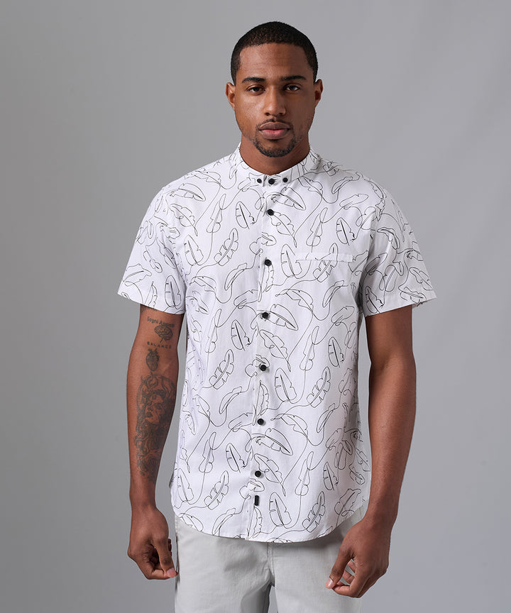 CAMISA MANGA CORTA CASUAL MICRO BD CLASSIC FIT BLANCO ESTAMPADO PV25