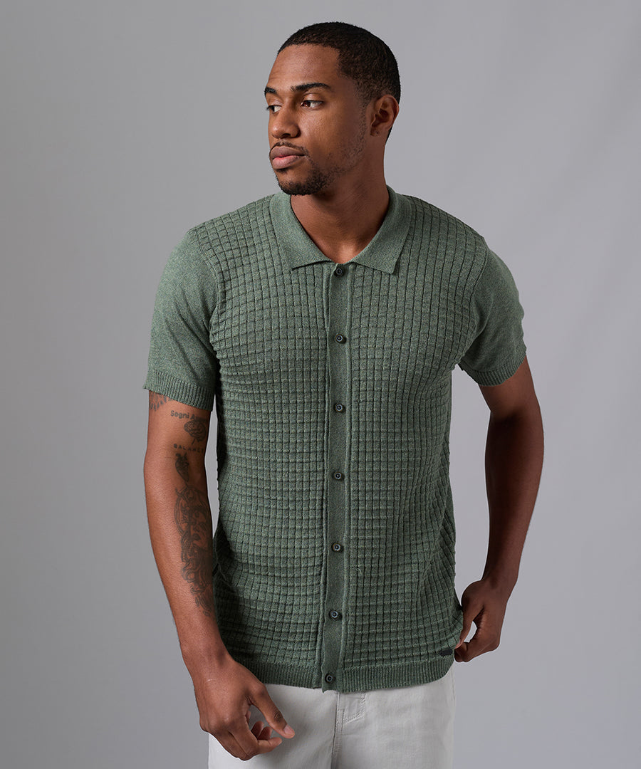 POLO MANGA CORTA TEJIDO PET CUELLO CAMISERO VERDE PV25
