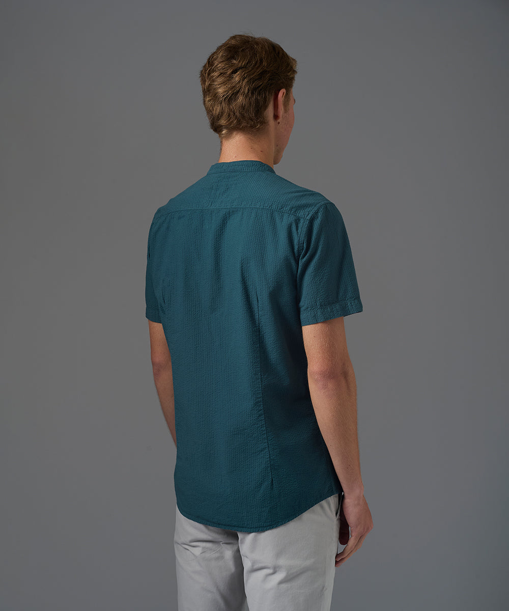 CAMISA MANGA CORTA SEER SUCKER CUELLO NERU DESMONTABLE SLIM FIT COBALTO PV26