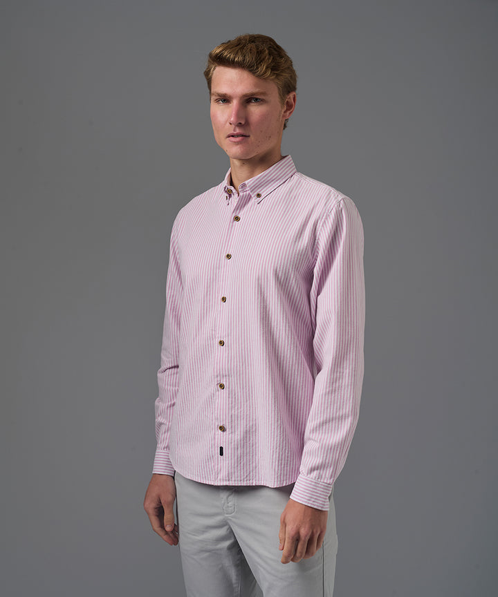 CAMISA MANGA LARGA OXFORD RAYAS CLASSIC FIT ROSADO RAYAS PV26