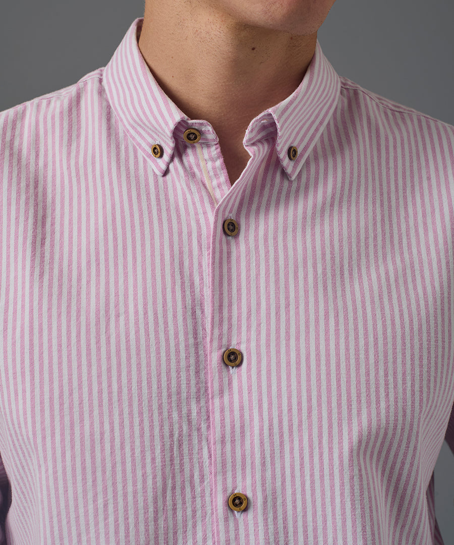 CAMISA MANGA LARGA OXFORD RAYAS CLASSIC FIT ROSADO RAYAS PV26