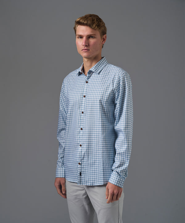 CAMISA MANGA LARGA PECHERA OJAL CLASSIC FIT VERDE CUADRO PV26