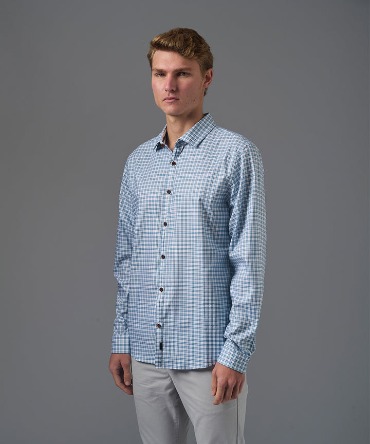 CAMISA MANGA LARGA PECHERA OJAL CLASSIC FIT VERDE CUADRO PV26