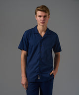 CAMISA MANGA CORTA LOOK LINO CUELLO RESORT CLASSIC FIT AZUL MARINO PV26