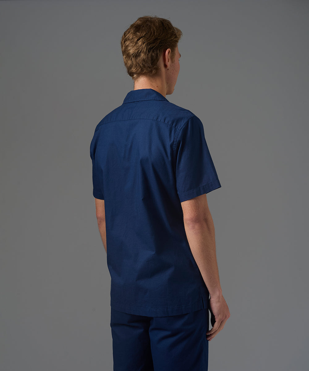 CAMISA MANGA CORTA LOOK LINO CUELLO RESORT CLASSIC FIT AZUL MARINO PV26