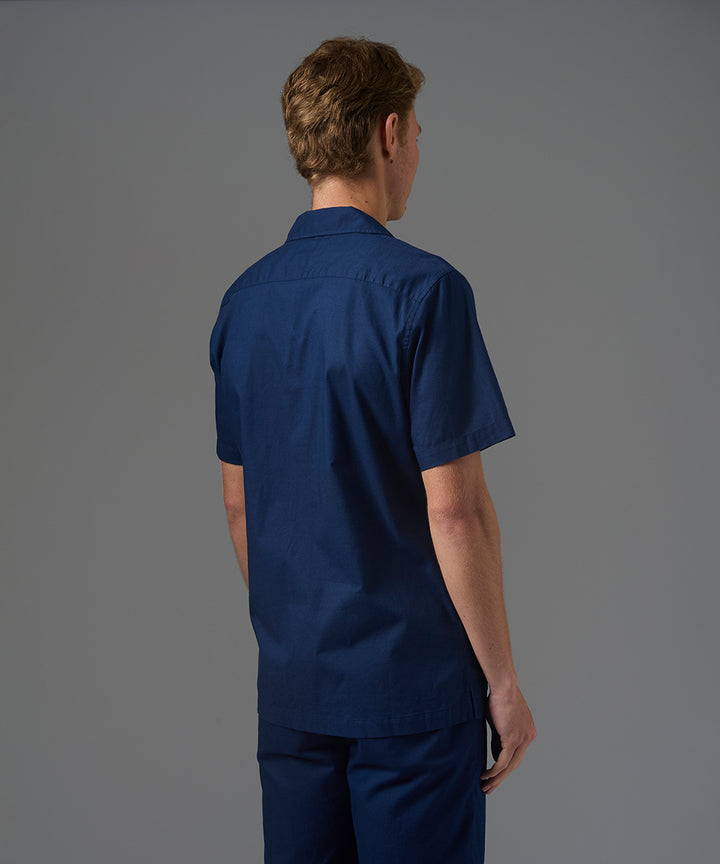 CAMISA MANGA CORTA LOOK LINO CUELLO RESORT CLASSIC FIT AZUL MARINO PV26