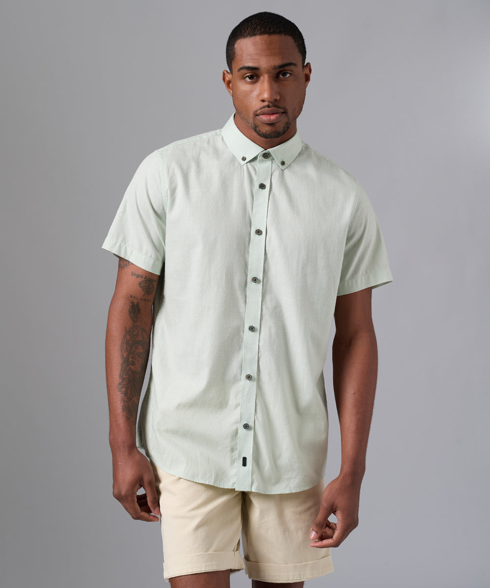 CAMISA MANGA CORTA CASUAL LOOK LINO CR BUTTON DOWN CLASSIC FIT VERDE AGUA PV25