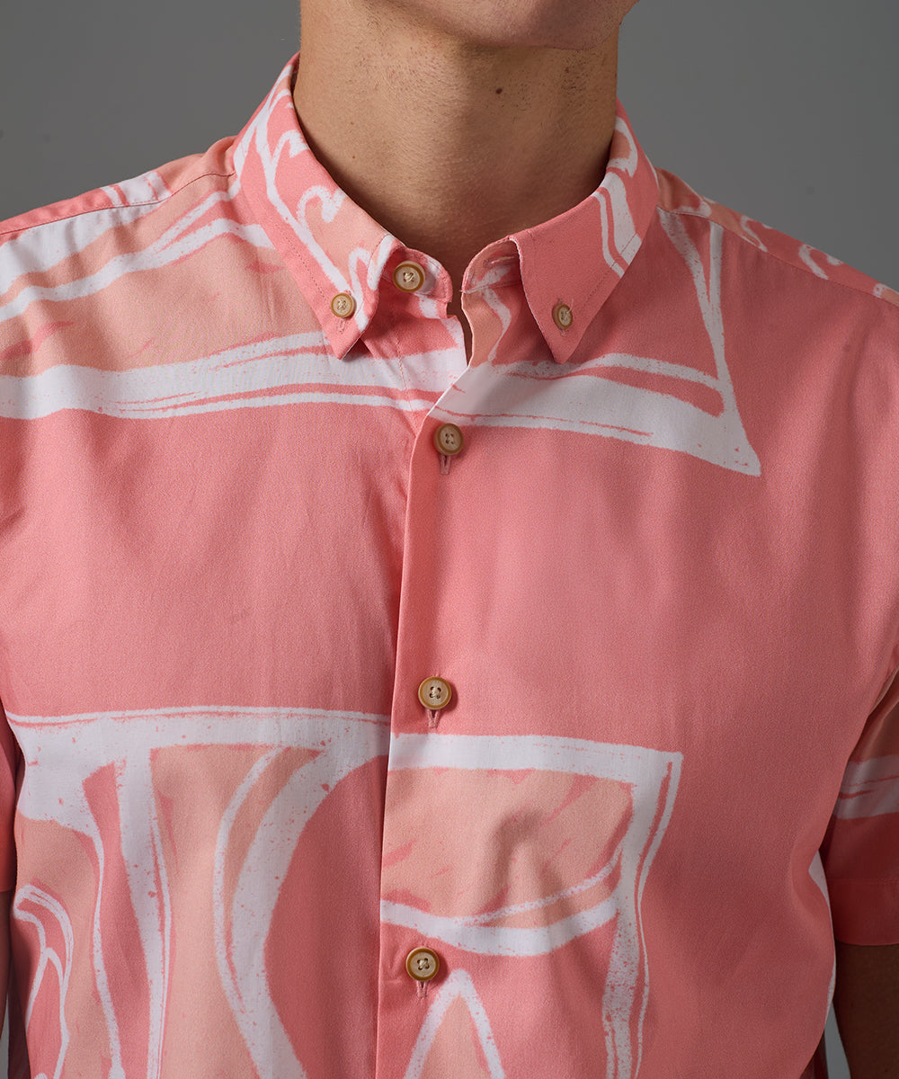 CAMISA MANGA CORTA PAISAJES SLIM FIT NARANJA ESTAMPADO PV26