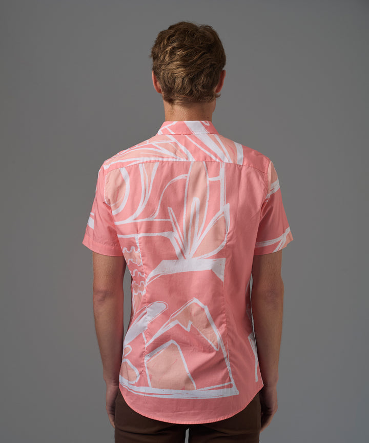 CAMISA MANGA CORTA PAISAJES SLIM FIT NARANJA ESTAMPADO PV26