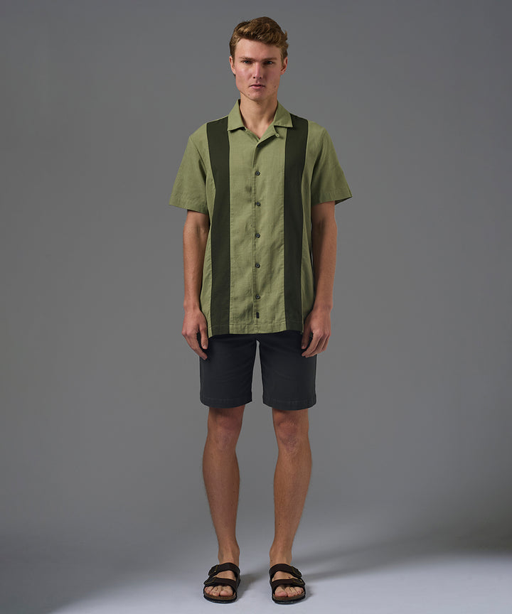 CAMISA MANGA CORTA LOOK LINO CUELLO RESORT CORTES CLASSIC FIT VERDE CLARO PV26