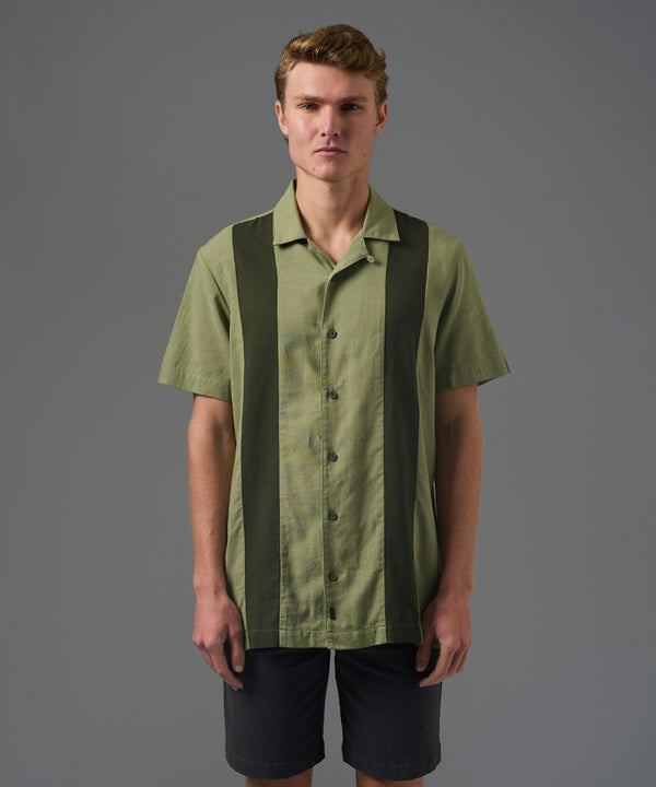 CAMISA MANGA CORTA LOOK LINO CUELLO RESORT CORTES CLASSIC FIT VERDE CLARO PV26