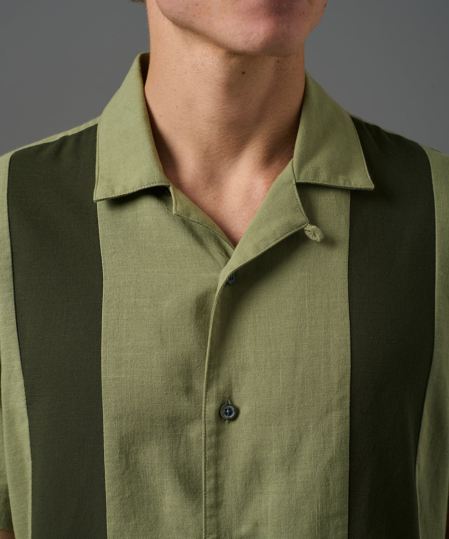 CAMISA MANGA CORTA LOOK LINO CUELLO RESORT CORTES CLASSIC FIT VERDE CLARO PV26