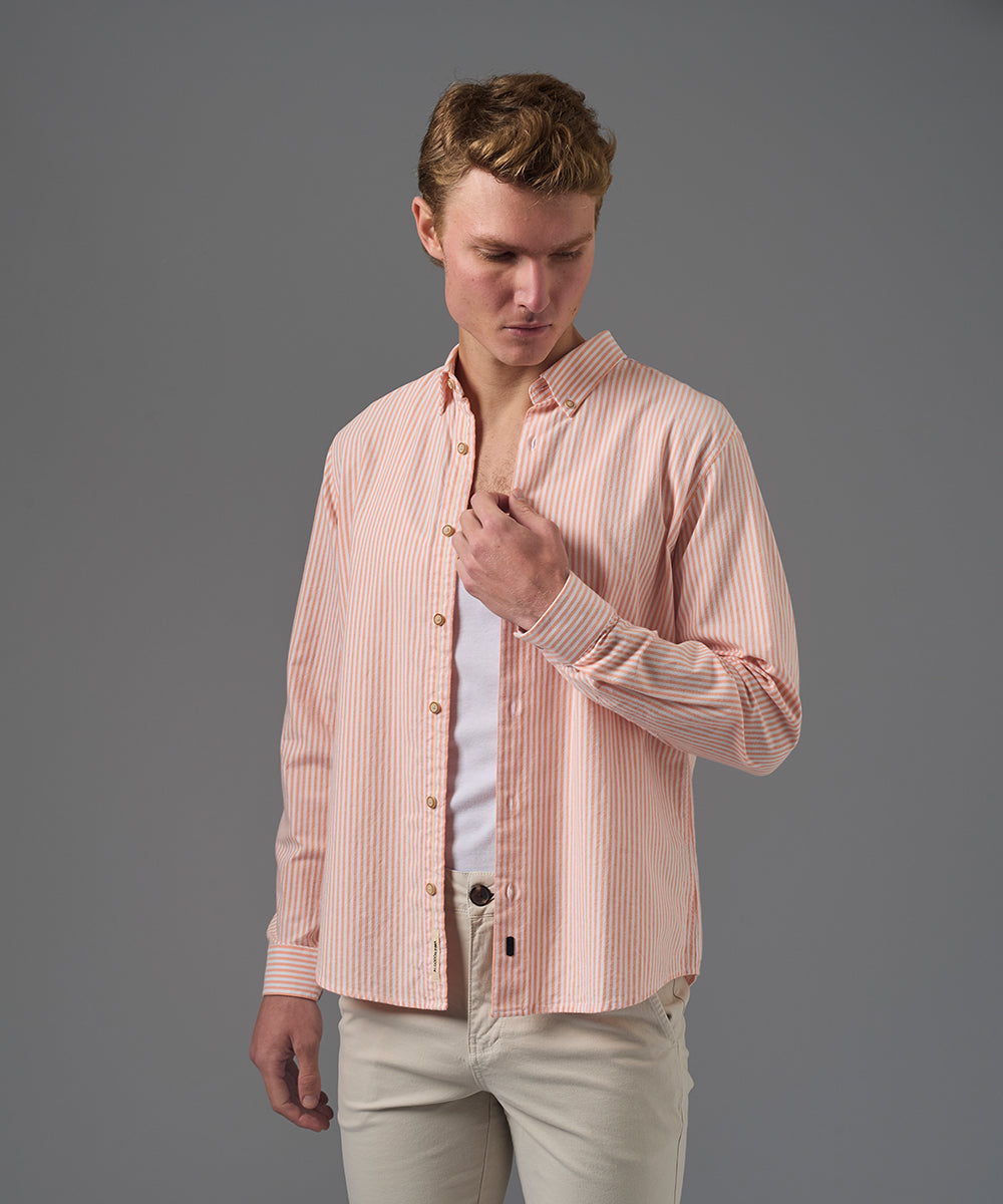 CAMISA MANGA LARGA OXFORD RAYAS CLASSIC FIT NARANJA RAYAS PV26