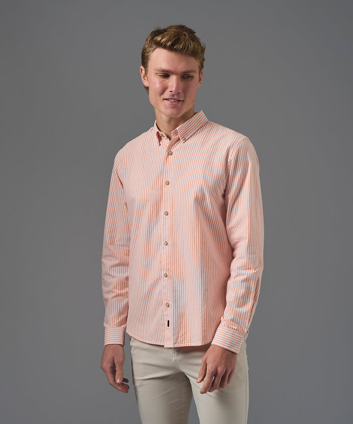 CAMISA MANGA LARGA OXFORD RAYAS CLASSIC FIT NARANJA RAYAS PV26