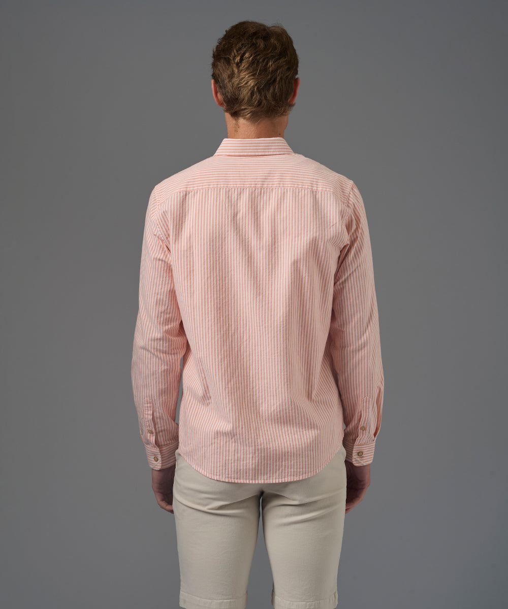 CAMISA MANGA LARGA OXFORD RAYAS CLASSIC FIT NARANJA RAYAS PV26