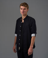 CAMISA MANGA LARGA LOOK LINO CUELLO STAND UP CLASSIC FIT NEGRO PV26