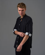 CAMISA MANGA LARGA LOOK LINO CUELLO STAND UP CLASSIC FIT NEGRO PV26