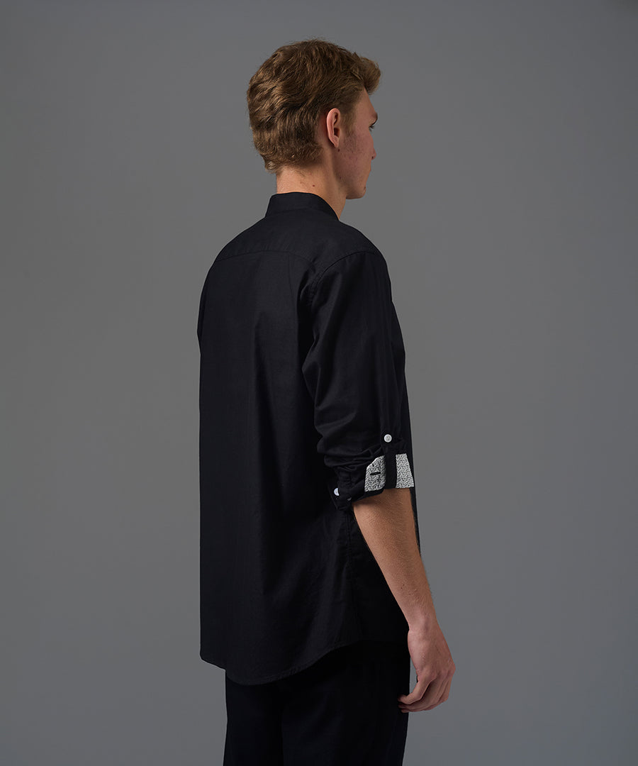 CAMISA MANGA LARGA LOOK LINO CUELLO STAND UP CLASSIC FIT NEGRO PV26