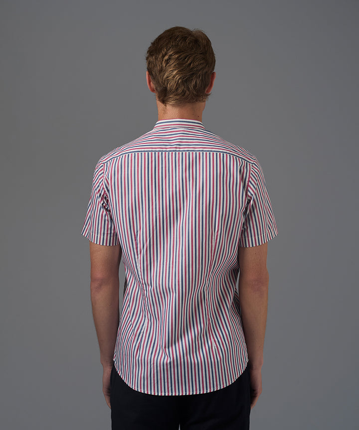 CAMISA MANGA CORTA CUELLO MICRO BD SLIM FIT BEIGE RAYAS PV26