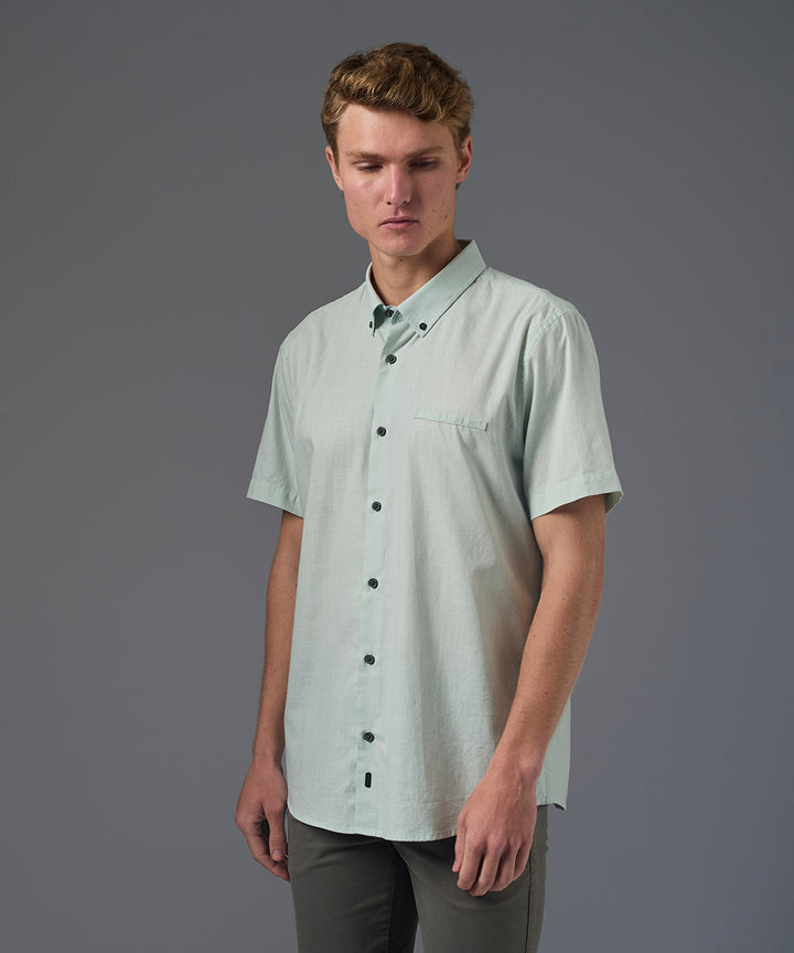 CAMISA MANGA CORTA LOOK LINO BUTTON DOWN CLASSIC FIT VERDE AGUA PV26