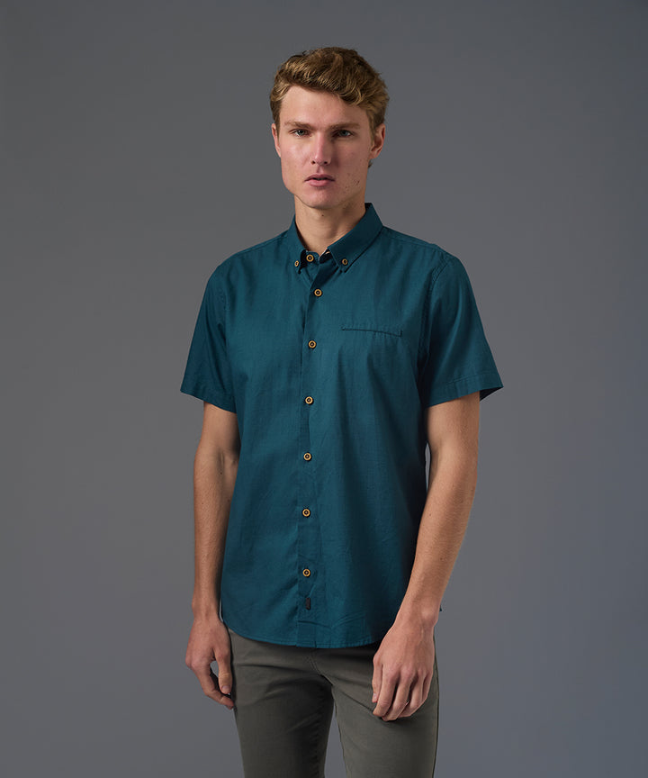 CAMISA MANGA CORTA LOOK LINO BUTTON DOWN CLASSIC FIT COBALTO PV26