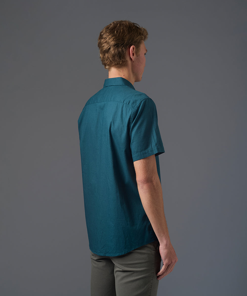 CAMISA MANGA CORTA LOOK LINO BUTTON DOWN CLASSIC FIT COBALTO PV26