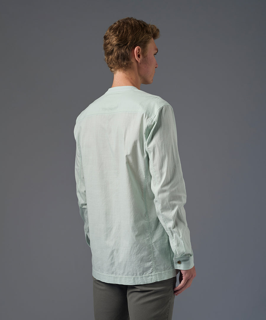 CAMISA MANGA LARGA LOOK LINO CUELLO NERU DOBLE BOLSILLO SLIM FIT VERDE AGUA PV26