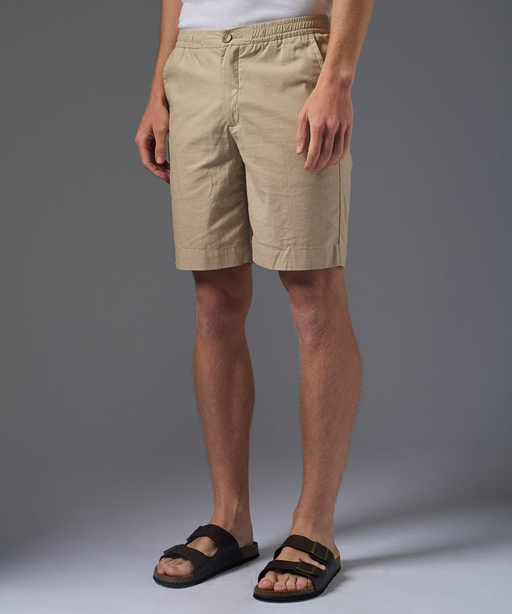 BERMUDA LOOK LINO CON ELASTICO CLASIC FIT BEIGE PV26