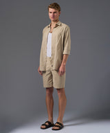 CAMISA MANGA LARGA LOOK LINO CUELLO SPREAD CLASSIC FIT BEIGE PV26