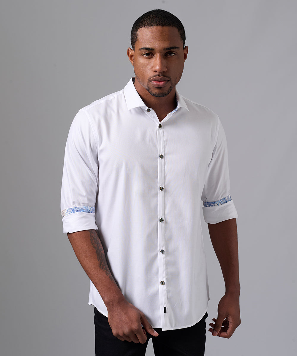 CAMISA MANGA LARGA PECHERA OJAL CLASSIC FIT BLANCO PV25