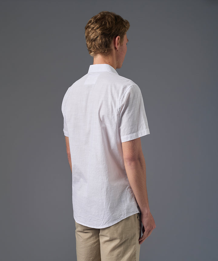 CAMISA MANGA CORTA LOOK LINO CUELLO SPREAD CLASSIC FIT BLANCO PV26