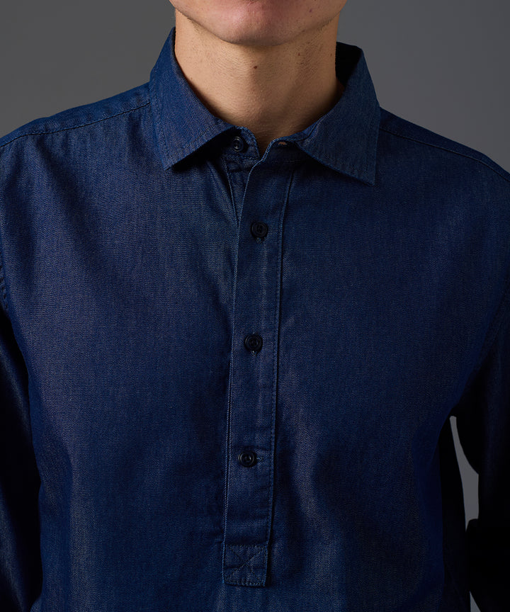 CAMISA MANGA LARGA DENIM MEDIA PECHERA CLASSIC FIT INDIGO PV26