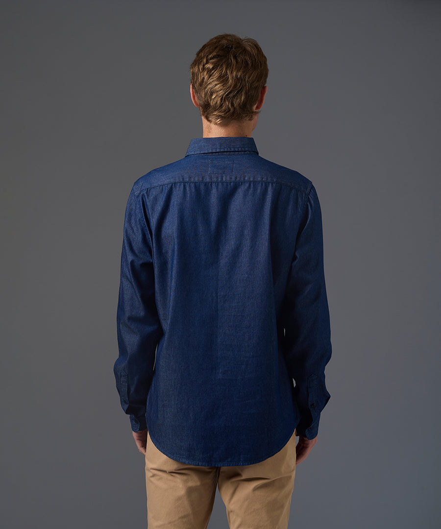 CAMISA MANGA LARGA DENIM MEDIA PECHERA CLASSIC FIT INDIGO PV26