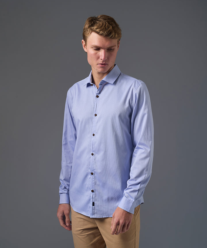 CAMISA MANGA LARGA PECHERA OJAL SLIM FIT AZUL PV26