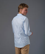 CAMISA MANGA LARGA CASUAL MEDIA PECHERA OCULTA SLIM FIT CELESTE PV26