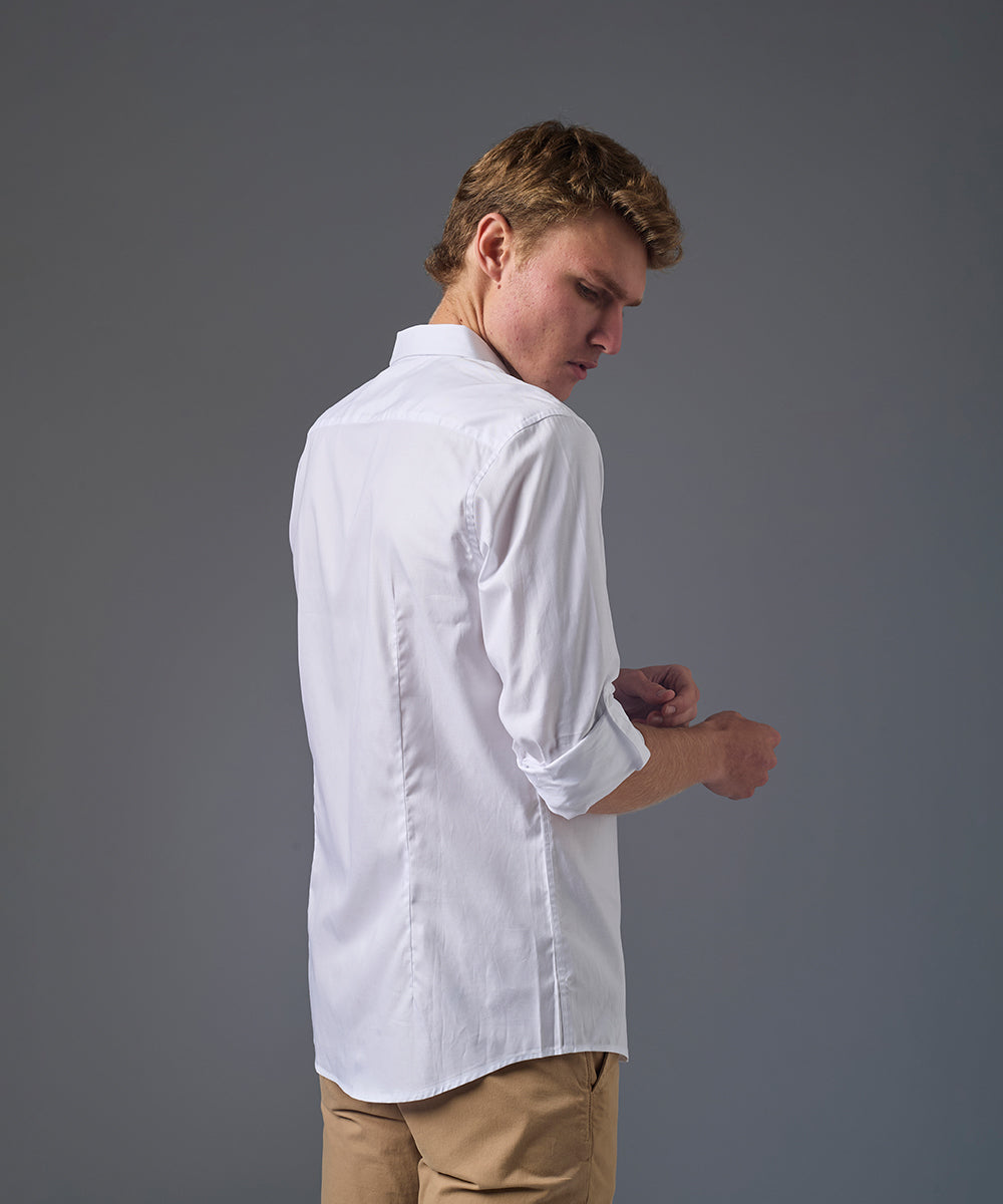 CAMISA MANGA LARGA CASUAL MEDIA PECHERA OCULTA SLIM FIT BLANCO PV26