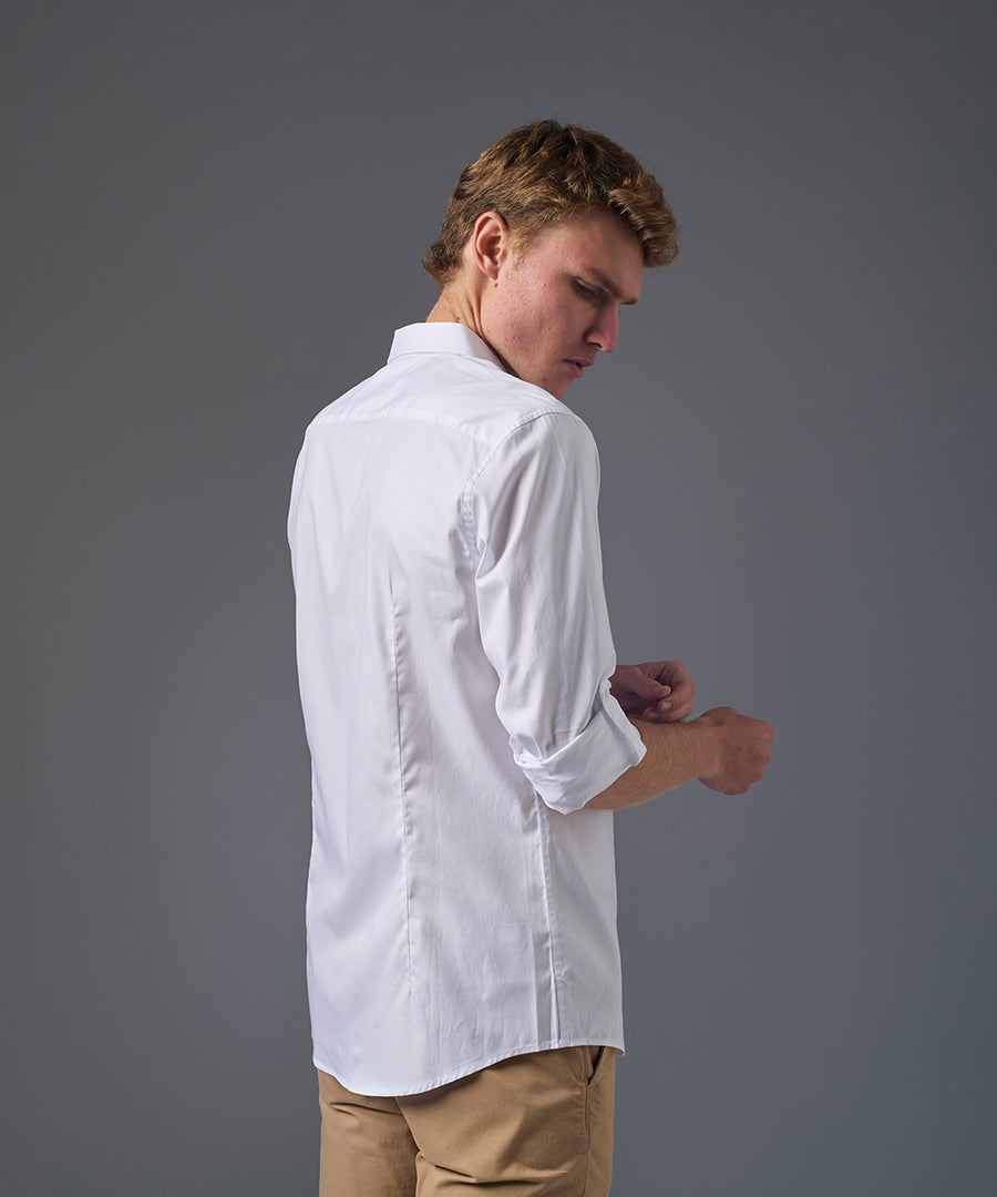 CAMISA MANGA LARGA CASUAL MEDIA PECHERA OCULTA SLIM FIT BLANCO PV26