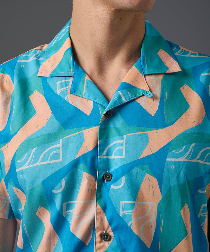 CAMISA MANGA CORTA SOMOS COLORES SLIM FIT AZUL ESTAMPADO PV26
