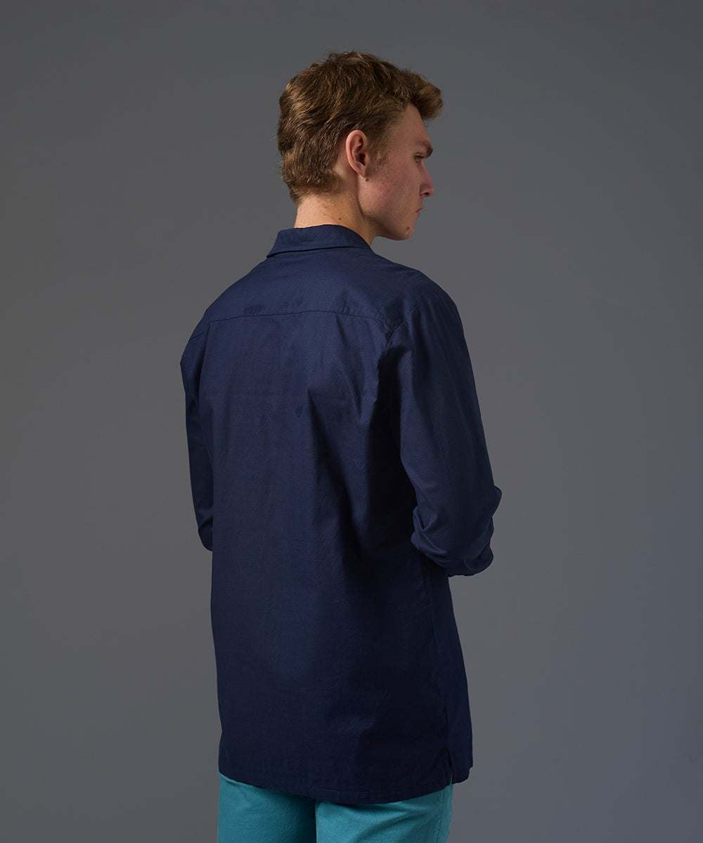 CAMISA MANGA LARGA LOOK LINO CUELLO SPREAD CLASSIC FIT AZUL MARINO PV26
