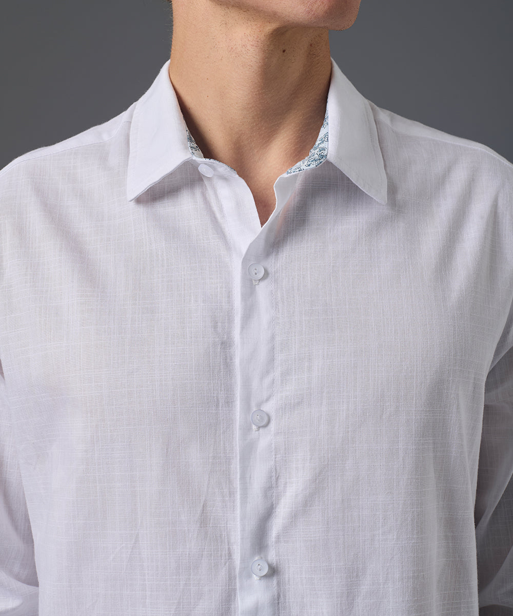 CAMISA MANGA LARGA LOOK LINO CUELLO SPREAD CLASSIC FIT BLANCO PV26
