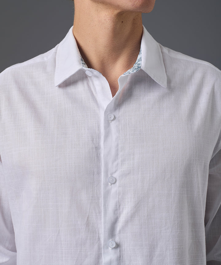 CAMISA MANGA LARGA LOOK LINO CUELLO SPREAD CLASSIC FIT BLANCO PV26