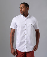 CAMISA MANGA CORTA CASUAL PECHERA SEMI OCULTA SLIM FIT BLANCO PV25