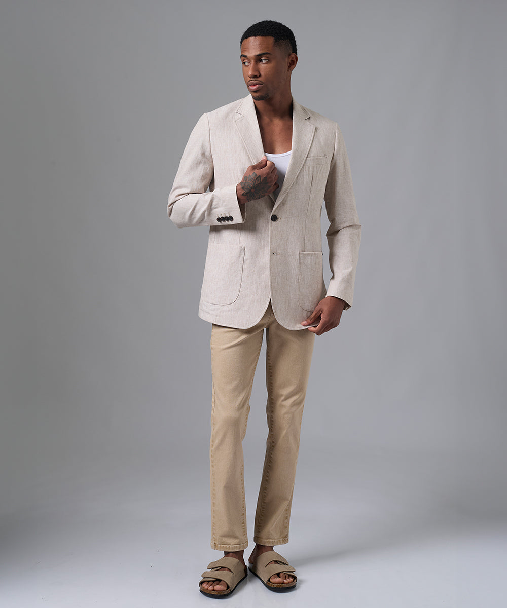 BLAZER DE LINO Y ALGODÓN BEIGE PV25