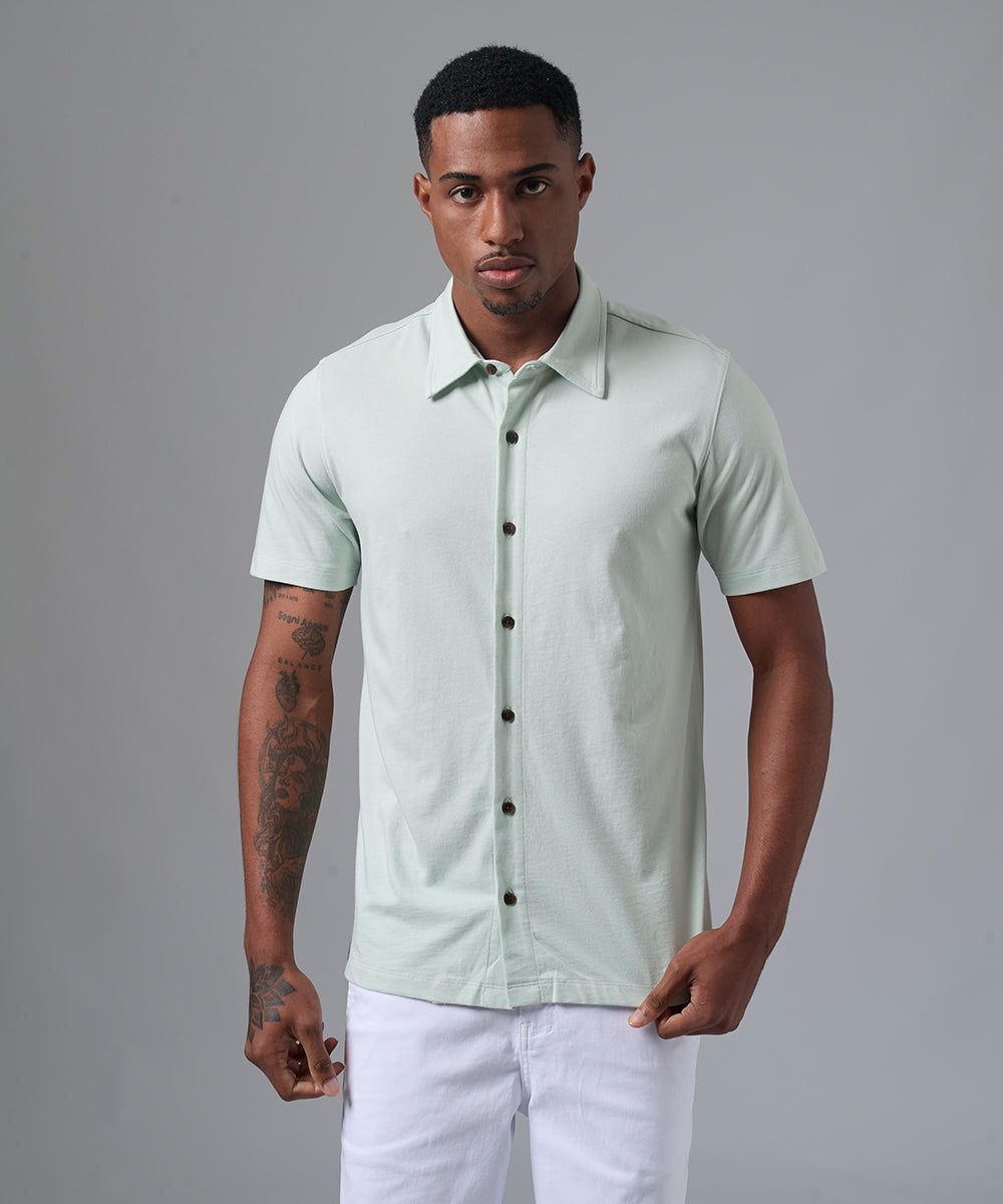 POLO MANGA CORTA JERSEY CUELLO CAMISERO VERDE AGUA PV25