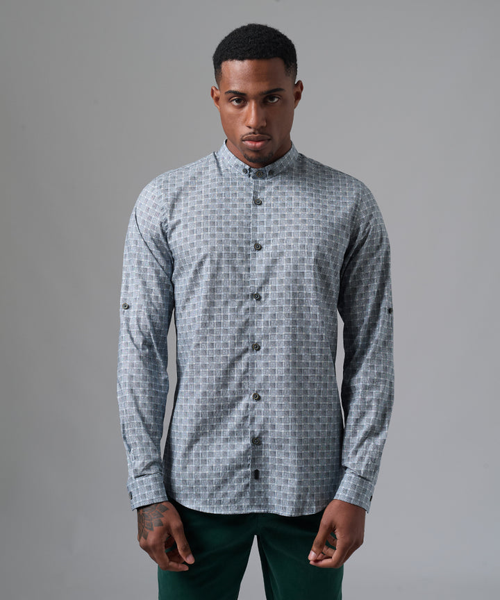 CAMISA MANGA LARGA CASUAL MICRO BUTTON DOWN SLIM FIT VERDE ESTAMPADO PV25