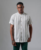 CAMISA MANGA CORTA CASUAL LOOK LINO CUELLO NERU CLASSIC FIT RAYAS VERDES PV25