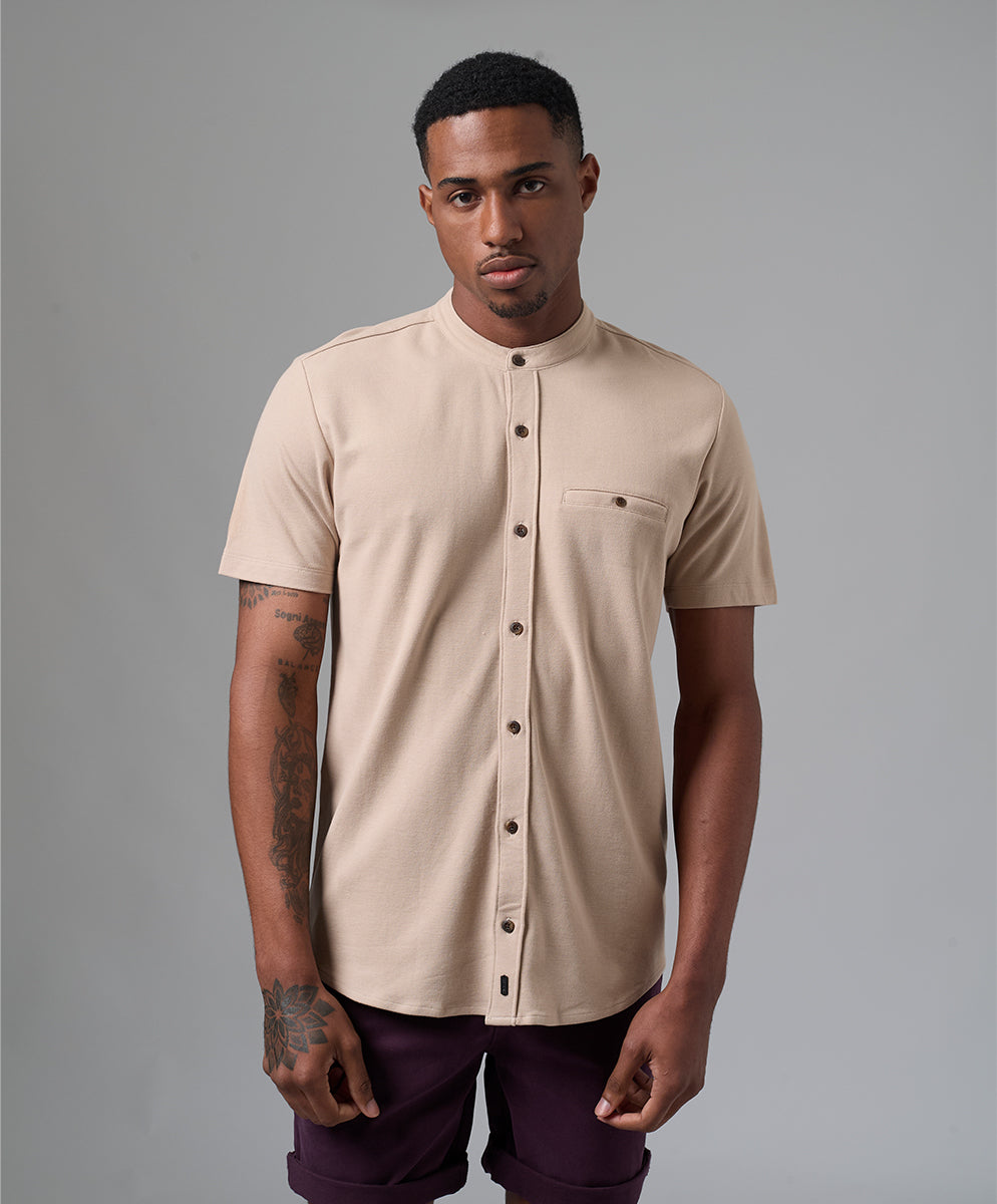 POLO MANGA CORTA PIQUE BASEBALL BEIGE PV25