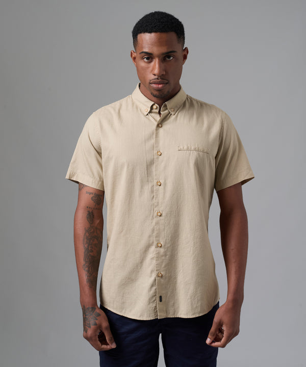 CAMISA MANGA CORTA CASUAL LOOK LINO CR BUTTON DOWN CLASSIC FIT BEIGE PV25